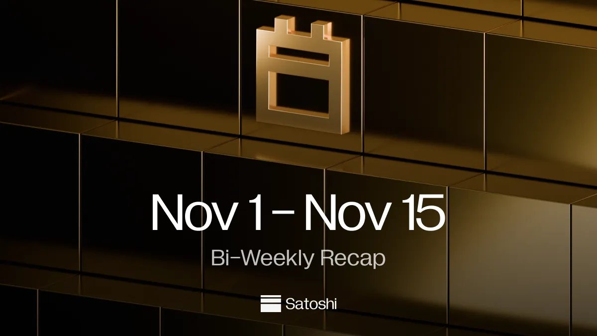 Satoshi Protocol (@satoshi_btcfi) on Twitter photo Bi-weekly Recap ( Nov 1-15 )
▸ Ranked #1 with 14B votes
▸ Partnered with <a href="/Pell_Network/">Pell Network | BTC Restaking</a>
▸ satUSD-USDT on <a href="/BitdromeFi/">₿itdrome</a>
▸ Keynote with <a href="/build_on_bob/">BOB</a>
▸ Devcon side-event with <a href="/comma3vc/">Comma3 Ventures</a> <a href="/BTCON_Seoul/">BTCON</a>
▸ Sponsor of <a href="/TABEI_tw/">TABEI</a>
▸ 125M Spice distributed Bi-weekly Recap ( Nov 1-15 )
▸ Ranked #1 with 14B votes
▸ Partnered with <a href="/Pell_Network/">Pell Network | BTC Restaking</a>
▸ satUSD-USDT on <a href="/BitdromeFi/">₿itdrome</a>
▸ Keynote with <a href="/build_on_bob/">BOB</a>
▸ Devcon side-event with <a href="/comma3vc/">Comma3 Ventures</a> <a href="/BTCON_Seoul/">BTCON</a>
▸ Sponsor of <a href="/TABEI_tw/">TABEI</a>
▸ 125M Spice distributed
