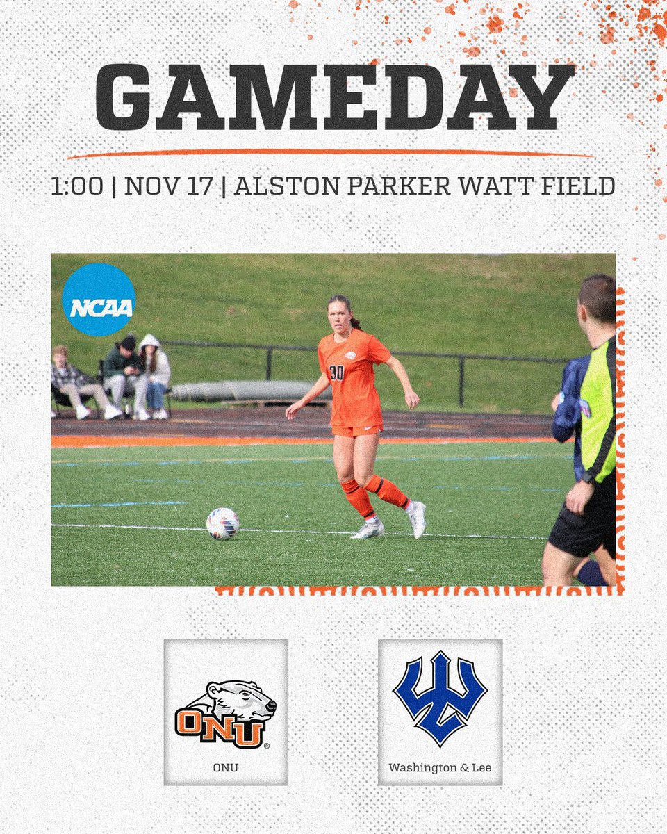 IT’S GAME DAY! 

It’s Round 2 of the NCAA National Tournament! We take on hosts Washington &amp; Lee today at 1 o’clock! Streaming on the NCAA Website so tune in and support your Polar Bears! 😁

📍Alston Parker Watt Field, Lexington VA
🕐 1:00 PM (ET)

#onu #FAMILY #together