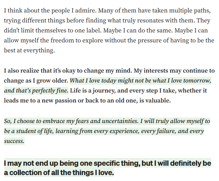 elisabetguwanto's tweet photo. kalian yg punya banyak interests &amp; takut jadi "jack of all trades, master of none", coba baca ini deh!

ini relate bgt sama aku jugaa yg beberapa kali magang ga pernah di posisi yg sama wkwk :")

"i will definitely be a collection of all the things i love." https://t.co/X5seIMDYTU