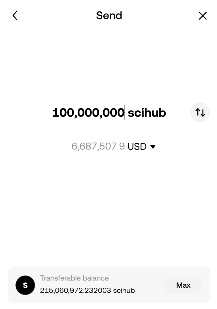 100,000,000 $scihub sent to Alexandra Elbakyan
<a href="/ringo_ring/">Alexandra Elbakyan</a>
We made history! 🚀🎉
#DeSci <a href="/SciHubFans/">$SciHub Community 🐦‍⬛🔑</a>