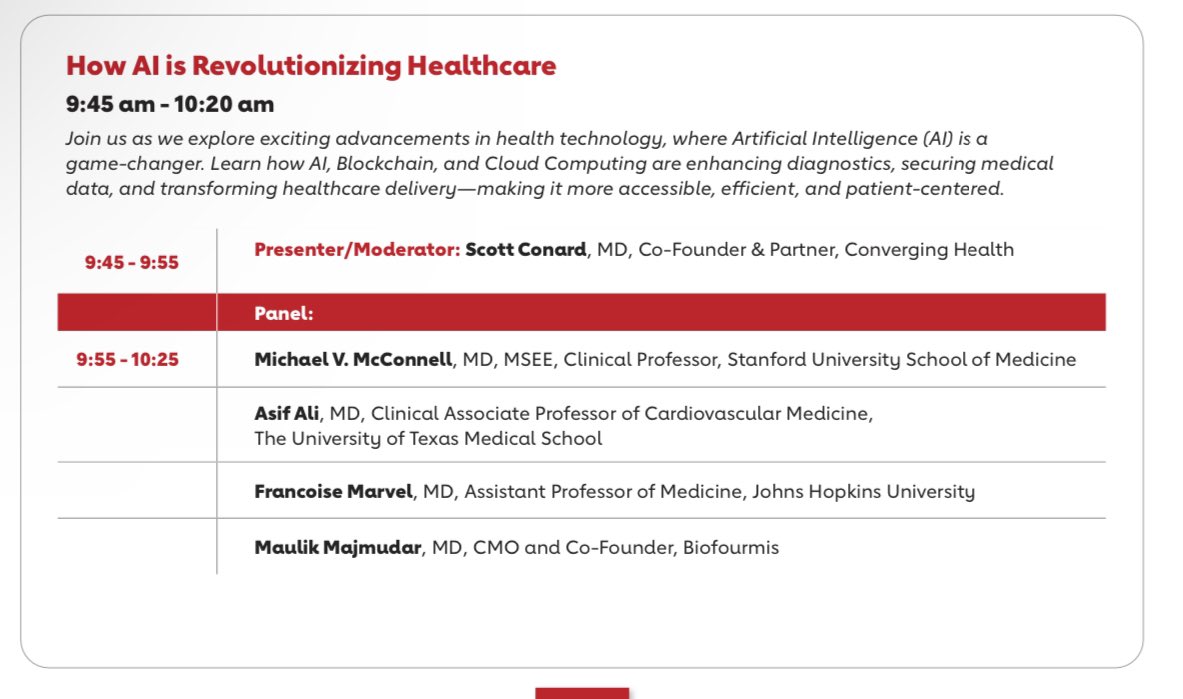 Francoise Marvel, MD (@doctormarvelmd) on Twitter photo Thrilled to join leading innovators at the Health Innovation Pavilion at #AHA24! I'll be speaking on How AI is Revolutionizing Healthcare
Come join the discussion, starting soon! #AHACHTI #HealthTech #AHA24
<a href="/mTECH_hopkins/">mTECH</a> <a href="/hopkinsheart/">Johns Hopkins Cardiology</a> <a href="/CiccaroneCenter/">Johns Hopkins Ciccarone Center</a> Thrilled to join leading innovators at the Health Innovation Pavilion at #AHA24! I'll be speaking on How AI is Revolutionizing Healthcare
Come join the discussion, starting soon! #AHACHTI #HealthTech #AHA24
<a href="/mTECH_hopkins/">mTECH</a> <a href="/hopkinsheart/">Johns Hopkins Cardiology</a> <a href="/CiccaroneCenter/">Johns Hopkins Ciccarone Center</a>