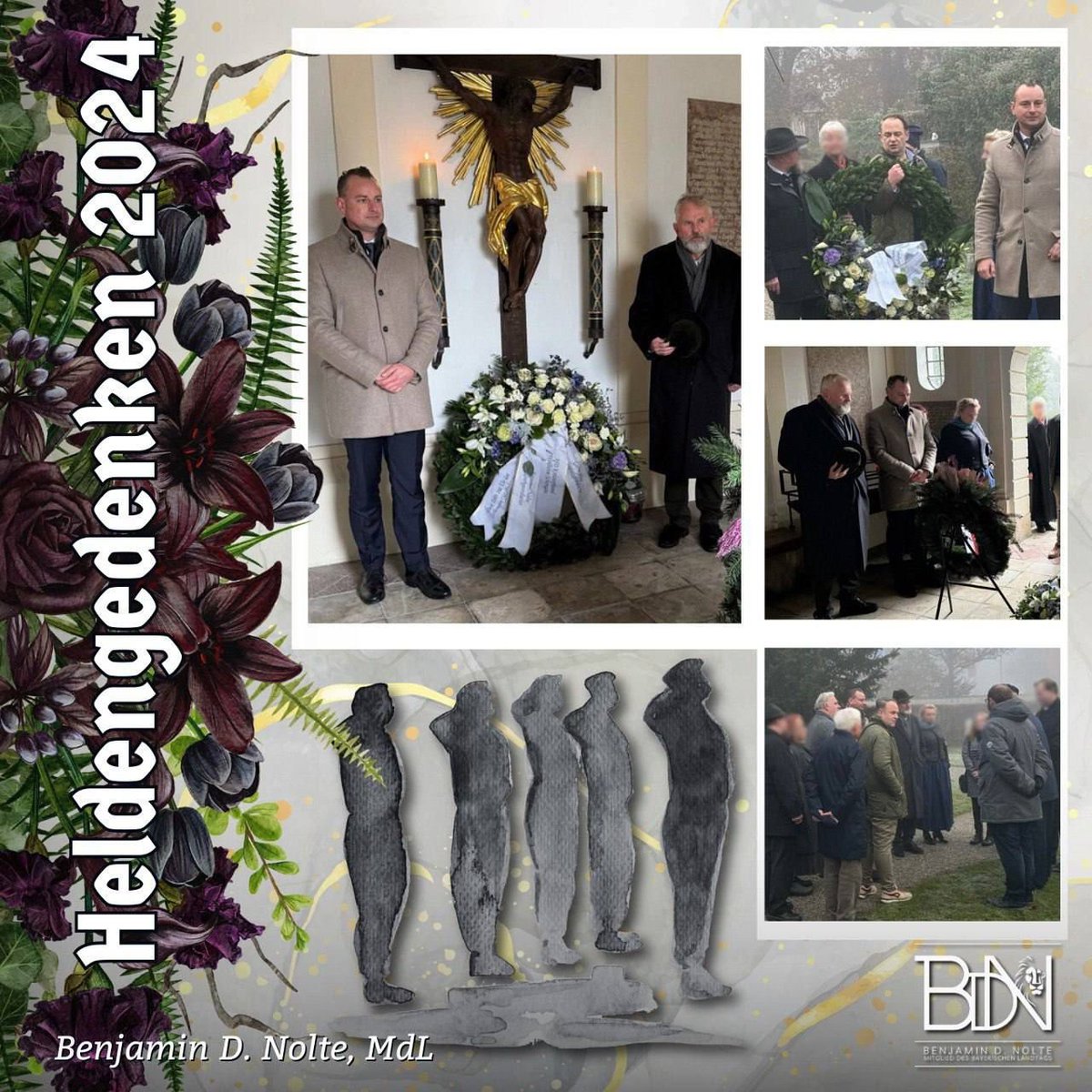 FreSchindler's tweet photo. Angriff auf die Erinnerungskultur: Der bayerische AfD-Landtagsabgeordnete Benjamin Nolte hat am heutigen Volkstrauertag, an dem etwa im Bundestag an die Opfer von Krieg und Gewaltherrschaft aller Nationen erinnert wird, ein »Heldengedenken« ausschließlich für gefallene deutsche Soldaten begangen. Die Nationalsozialisten hatten den Volkstrauertag 1934 in »Heldengedenktag« umbenannt: Nicht mehr Totengedenken, sondern »Heldenverehrung« sollte im Mittelpunkt stehen.

In einem Posting erinnert Nolte an »all jene, die in schweren Zeiten ihr Leben für unsere Heimat gegeben haben« und glorifiziert damit die Wehrmacht, die einen Vernichtungskrieg und Massenmorde an Zivilisten durchgeführt und an der Vernichtung der Juden beteiligt war. Davon ist in Noltes Posting nicht zu lesen. Dafür heißt es darin in geschichtsrevisionistischer Terminologie, dass »unsere Geschichte oft verzerrt dargestellt« werde.

Ein »Heldengedenken« wurde in den vergangenen Jahrzehnten immer wieder von neonazistischen Parteien und Organisationen wie NPD, Der III. Weg und Die Rechte organisiert. Der baden-württembergische Verfassungsschutz erkennt in der Verwendung des Terminus »ein bewusstes Bekenntnis zum Nationalsozialismus«.
