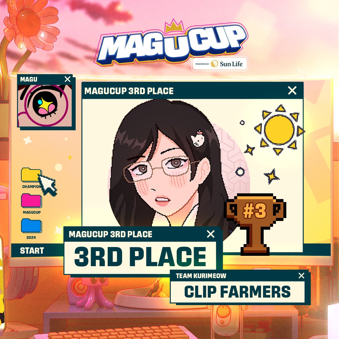 🥉 Incredible work, 3rd place in #SunLifeMaguCup2024 is no small feat! ☀️

Congratulations to Clip Farmers - <a href="/kurimeowu/">Kuri</a> and team! ✨

#PlayForLifeWithSunLife #SunLifePartnerForLife