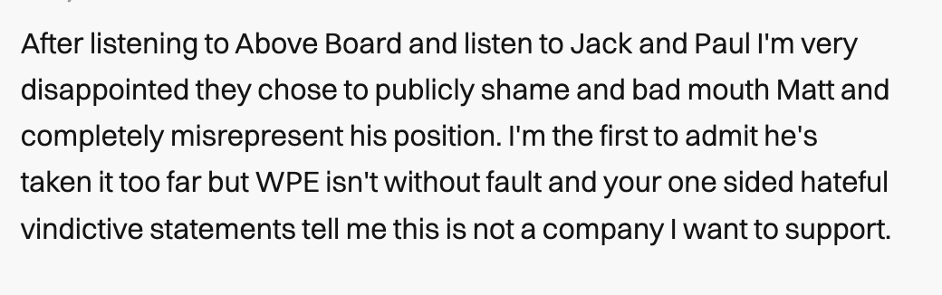 Matt is awful. Another day, another awful thing done. To the person who stopped using our software because me and Paul spoke out against the awful way Matt is acting... Bye, Felicia!