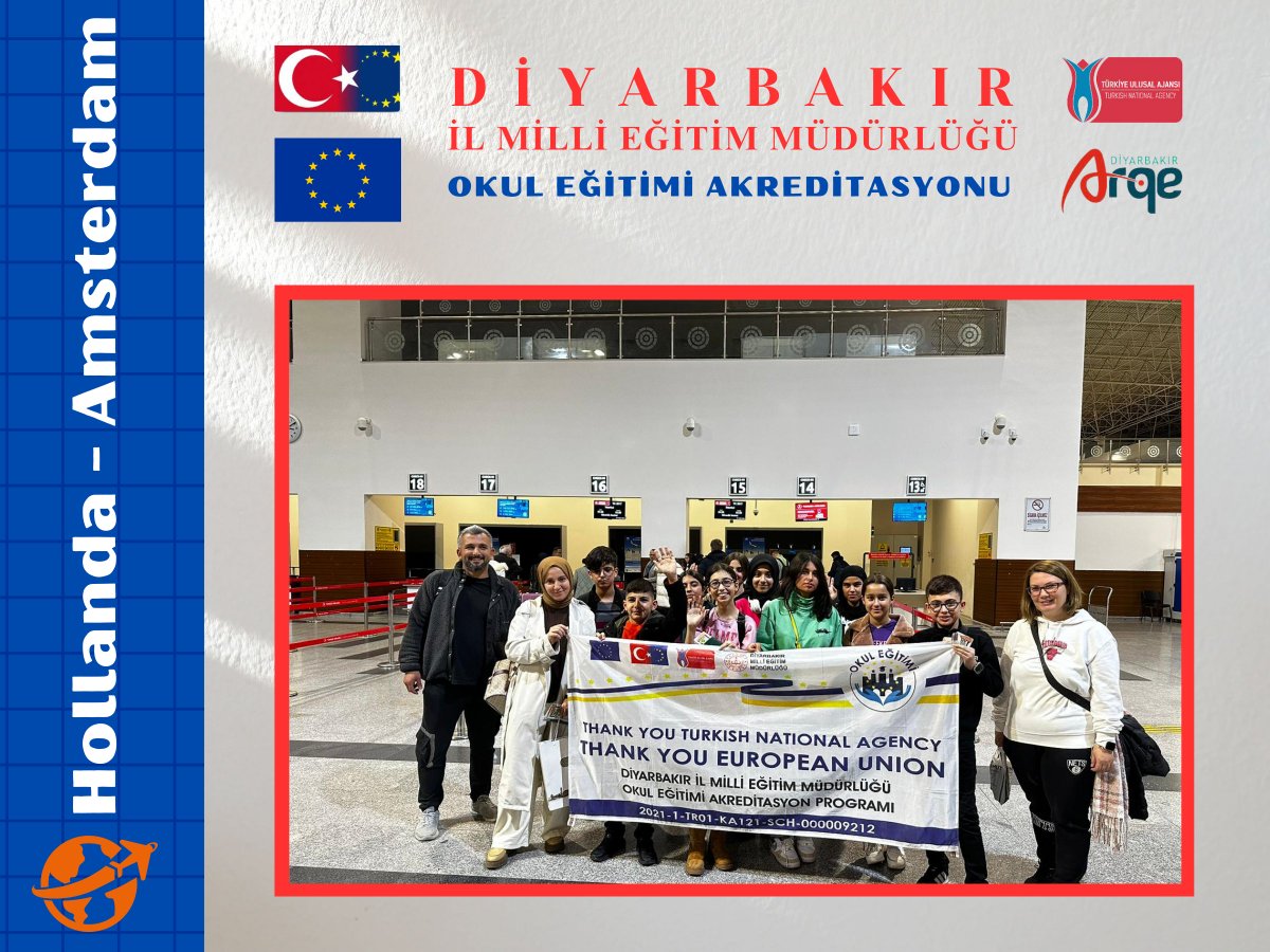 🇪🇺🇹🇷 Erasmus+ Okul Eğitimi Akreditasyon Programı çerçevesinde 17-23 Kasım 2024 tarihleri arasında Öğrenci gruplarının hareketliliği faaliyetine katılacak olan 10 Öğrenci ve 3 Öğretmenimiz Hollanda'nın Amsterdam şehrine hareket ettiler.

<a href="/tcmeb/">Millî Eğitim Bakanlığı</a> <a href="/Yusuf__Tekin/">Yusuf Tekin</a>
<a href="/ulusalajans/">Türkiye Ulusal Ajansı 🇹🇷 Turkish NA</a>