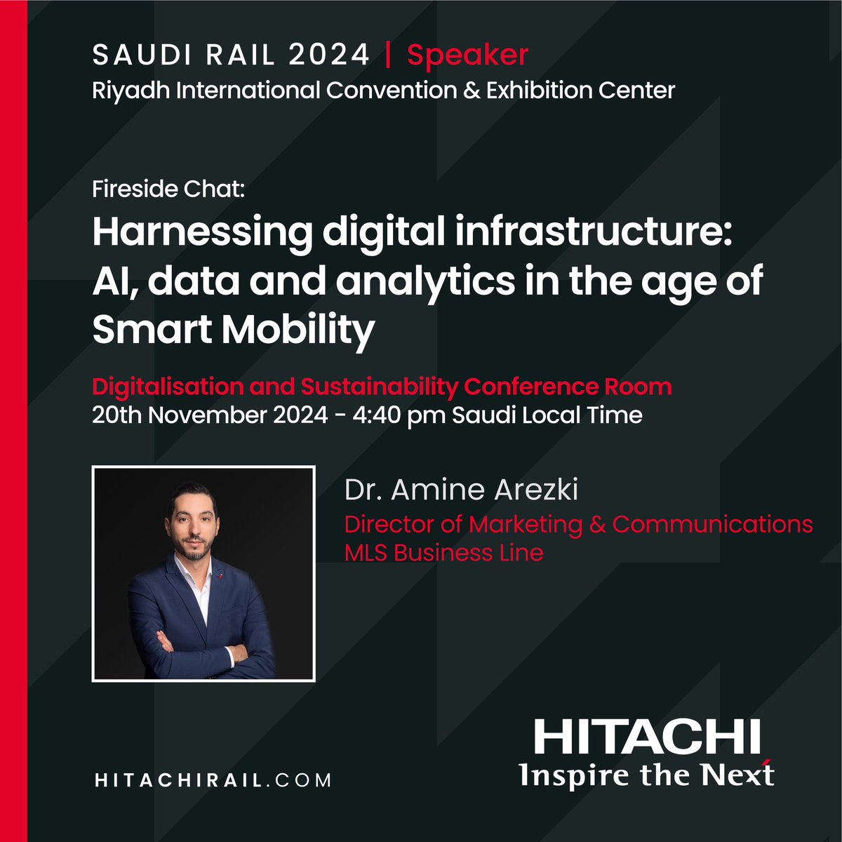 Looking forward to seeing many of you at the <a href="/Saudi_Rail/">Saudi International Rail</a>  event as well as having you join us for the Fireside chat discussing 'Harnessing digital infrastructure: AI, data and analytics in the age of smart mobility'!