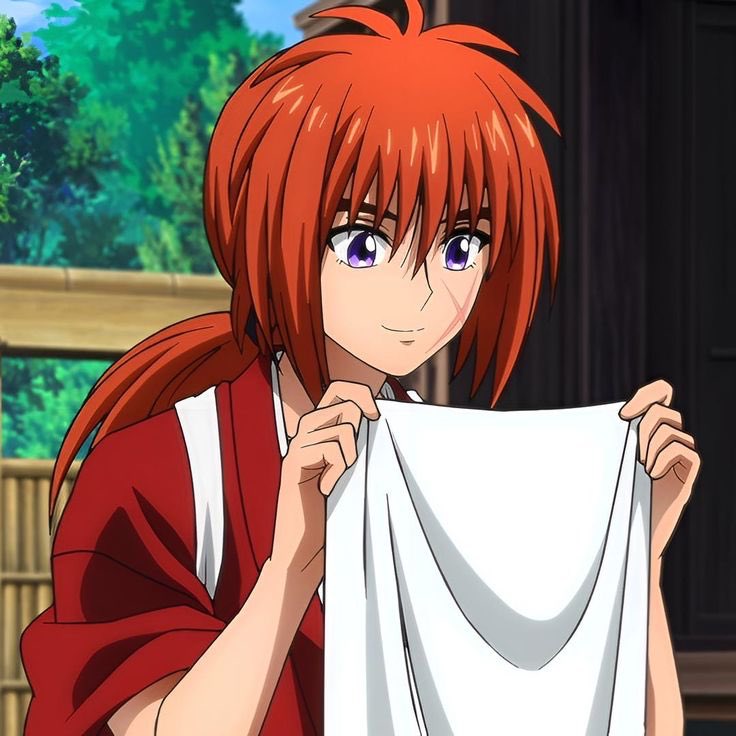 SakabtoKenshin's tweet image. The fairy swordswoman caught sight of a short-statured man with vibrant red hair and a distinctive cross-shaped scar etched onto his left cheek. He was currently busy attending to the laundry, his movements efficient and purposeful.