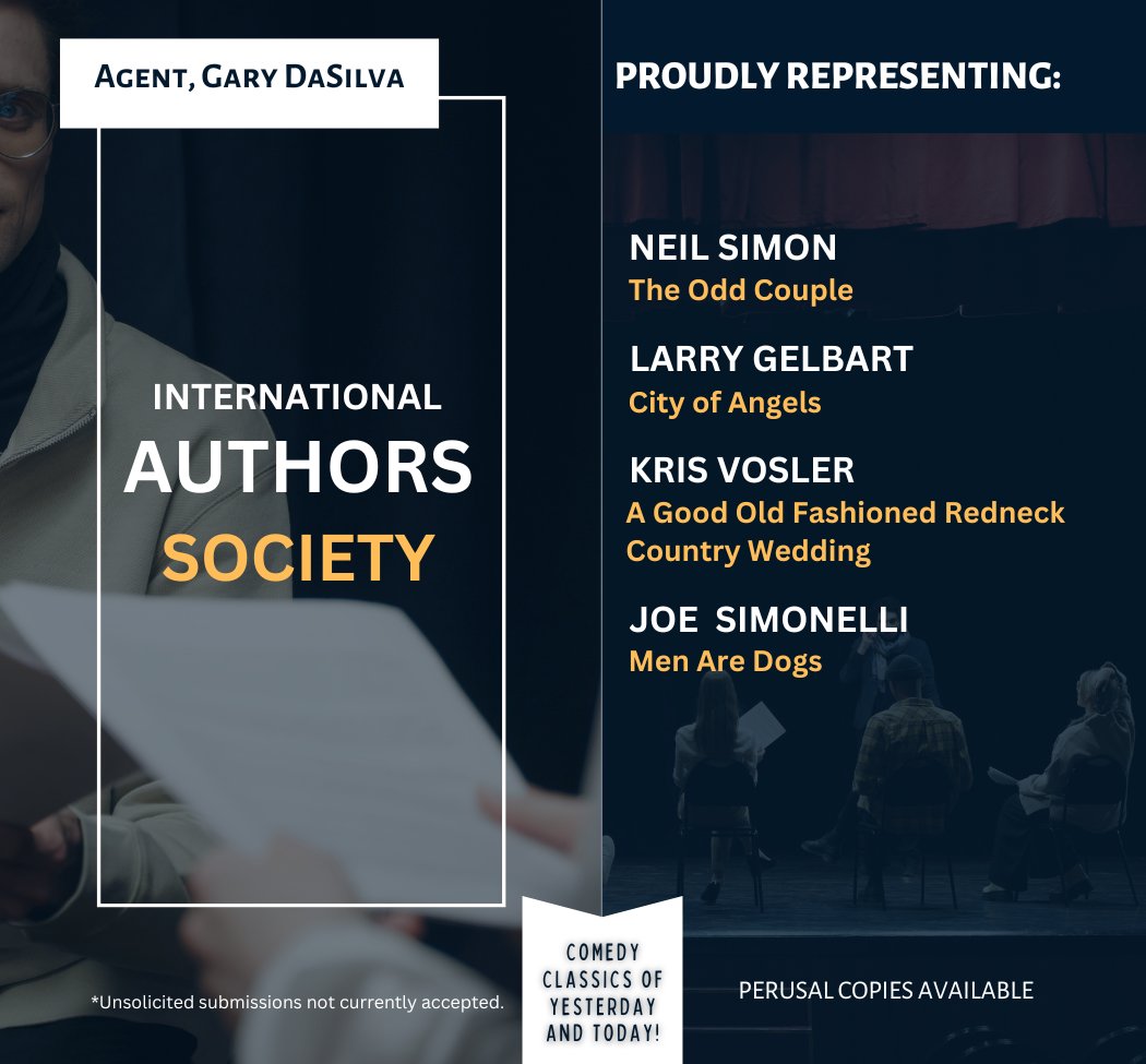 IntlPlaywright's tweet image. Pleased to share this ad which will shortly be running nationwide through the American Association of Community Theaters! Remember to support community theater in your area! Joe &amp;amp; I are the only living playwrights represented by International Authors Society, but we have always…