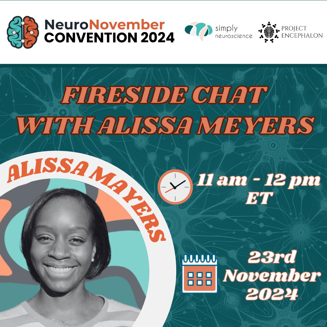NeuroNovember's tweet image. Ready for the fireside chat with Alissa Meyers? Alissa brings 12+ years of experience and training in counseling, research, and evaluation! π¬
ποΈ Join us at 11am-12pm ET, 23rd
November
#brainscience #convention #graduates #neuroscience #research #psychology #counseling