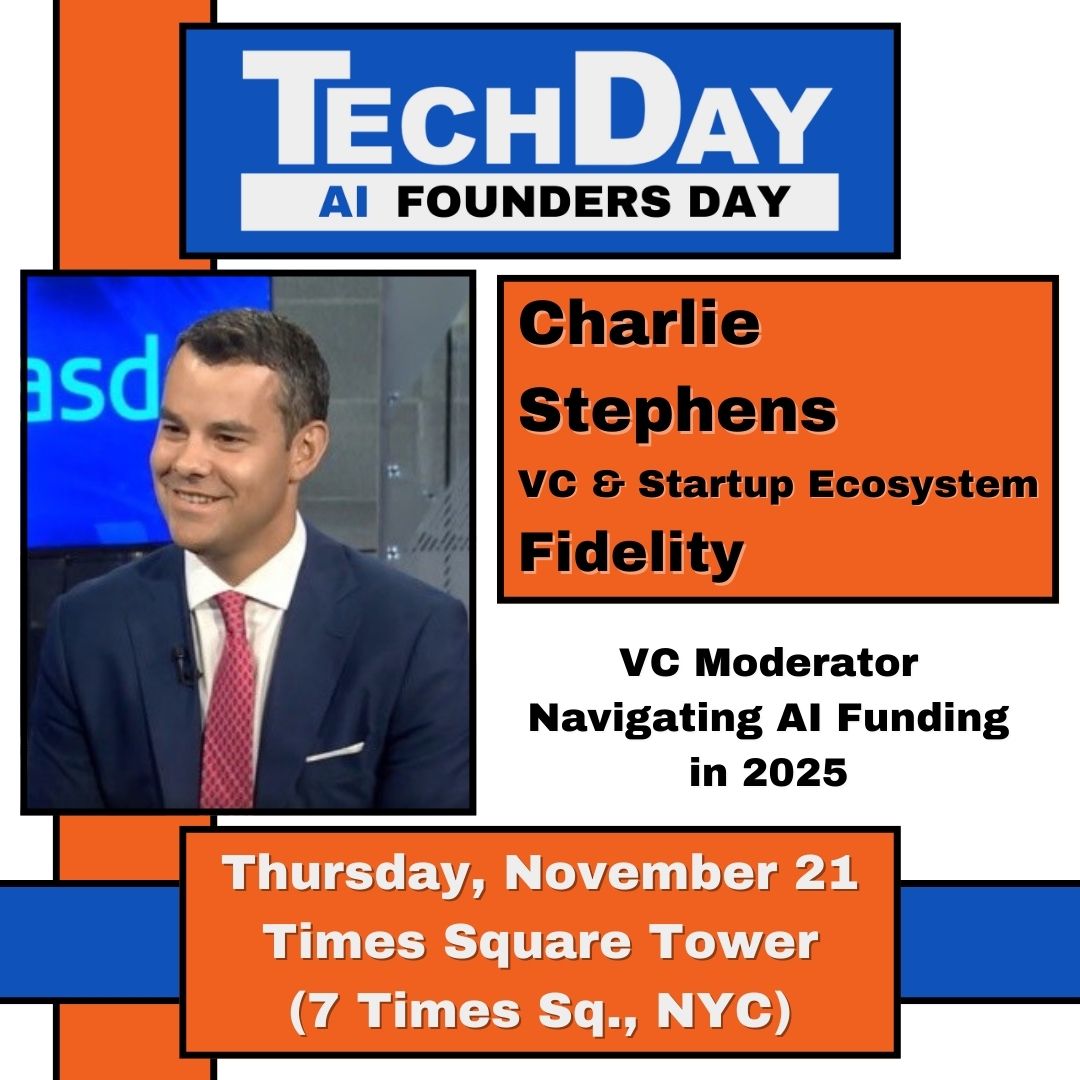 TechDay (@techdayhq) on Twitter photo Never fear! <a href="/CharlieNYC/">Charlie Stephens</a>, VC & Startup Ecosystem <a href="/FidelityPrivate/">Fidelity Private Shares</a> is here to moderate our VC panel, “Navigating AI Funding in 2025” at TechDay AI Founders Day this week 11.21 in Times Square!
Last spaces available at lu.ma/6bmnoex9
#Startup #Founder #NYC #StartupEvent Never fear! <a href="/CharlieNYC/">Charlie Stephens</a>, VC & Startup Ecosystem <a href="/FidelityPrivate/">Fidelity Private Shares</a> is here to moderate our VC panel, “Navigating AI Funding in 2025” at TechDay AI Founders Day this week 11.21 in Times Square!
Last spaces available at lu.ma/6bmnoex9
#Startup #Founder #NYC #StartupEvent