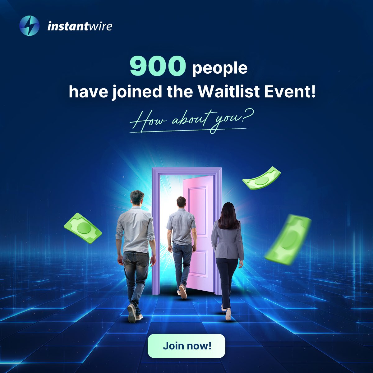 OVER 900 PEOPLE HAVE JOINED THE WAITLIST EVENT! WHAT ABOUT YOU? 🎉

🎁 Join at: instantwire.com

#Instantwire #EarlyRegistration #MoneyTransfer #ReferralProgram