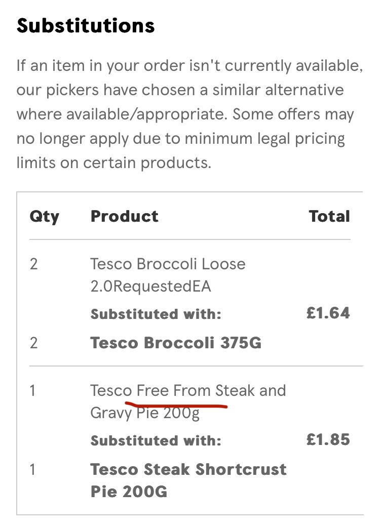 Julia_Full's tweet photo. @Tesco 

Fancied the new Tesco gf pie for DD in my on-line order. Can't believe you just did this, when you also sell the Genius ones! Delivery driver says the algorithm made you...? https://t.co/rrheSXahfy