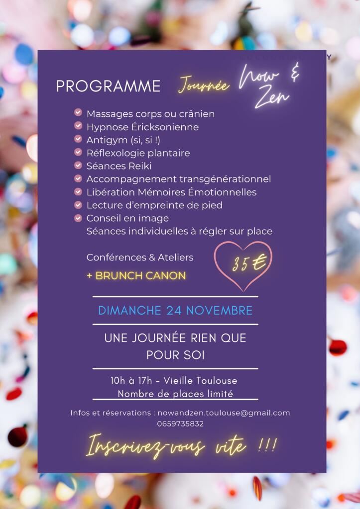 Pour les toulousains et toulou-zen 😉 en quête d'une petite parenthèse rien que pour soi ! #toulouse #friend #zen #soin le programme sur le compte instagram nowandzen.tlse