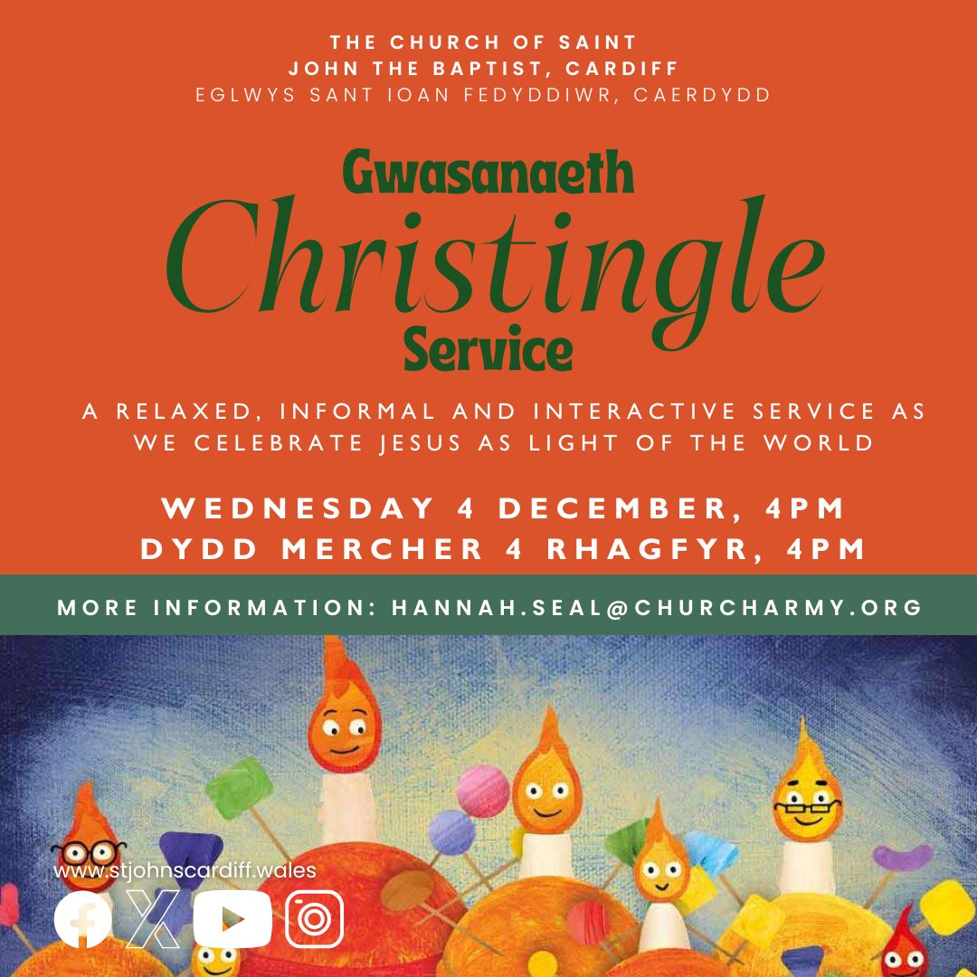 stjohnscardiff's tweet photo. Join us for a relaxed, informal and interactive service as we celebrate Jesus as light of the world with our Christingle Service on Wednesday, 4 December, at 4pm.

For more information message us or email our Church Army Evangelist, Hannah. https://t.co/moKdAXkFoA