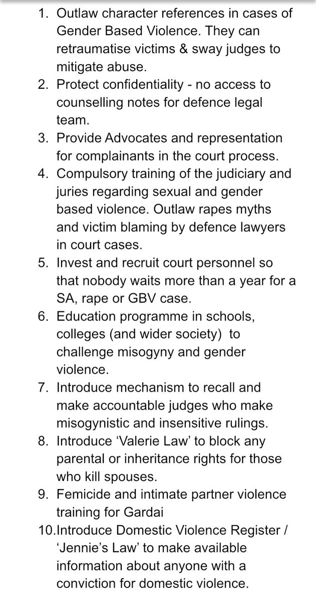 RuthCoppingerSP's tweet photo. This is my 10-point programme to assist survivors of #genderviolence — as mentioned on the RTE radio @thisweekrte debate on crime. These are 10 things that could have been done by this government. @RosaSocFem https://t.co/JttjJvBmSd
