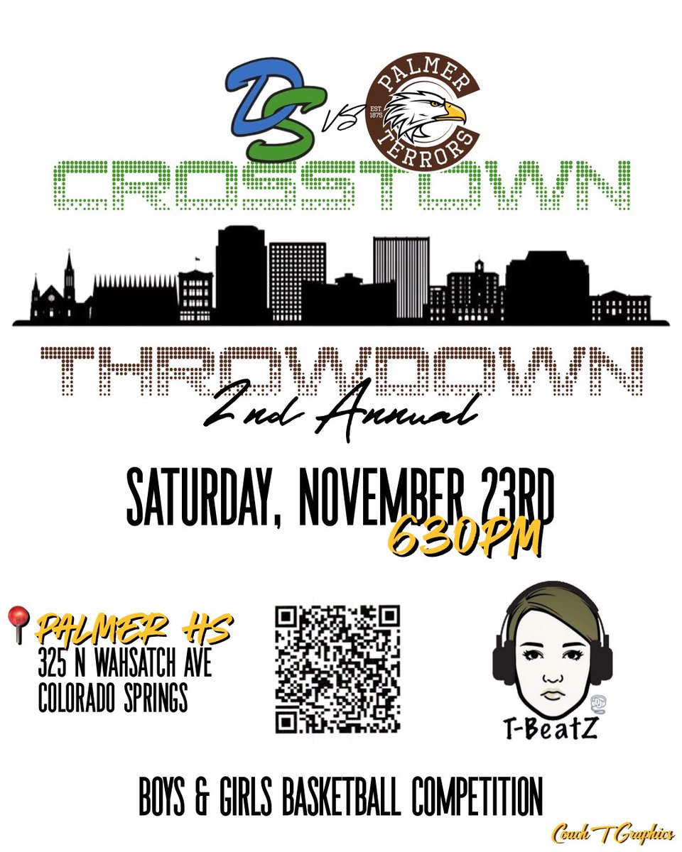 Terrors Boys Basketball (@terrors_bbb) on Twitter photo Join us in the 2nd Annual Crosstown Throwdown as your Palmer varsity boys and girls teams attempt to repeat from last yearβs competition! It will be a great night! Tickets must be purchased using the QR code on the flyer! <a href="/terrorathletics/">Palmer Athletics</a> <a href="/D11Athletics/">D11 Athletics</a> Join us in the 2nd Annual Crosstown Throwdown as your Palmer varsity boys and girls teams attempt to repeat from last yearβs competition! It will be a great night! Tickets must be purchased using the QR code on the flyer! <a href="/terrorathletics/">Palmer Athletics</a> <a href="/D11Athletics/">D11 Athletics</a>