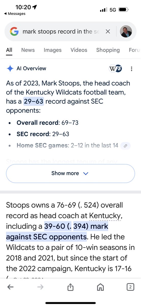 David_Hopewell's tweet photo. @AdotWhite Google Stoops record in the SEC. @vaughtsviews And this is what the rest of America sees. He’s had and has some good coaches (OL coach not included, he should be gone) but he’s not a motivator himself and is not motivated himself to get the job we want done done. https://t.co/YdndsTlXqm