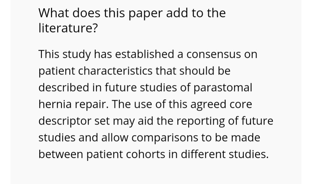 Colorectal Disease (@colorectaldis) on Twitter photo #CoDiSundays☕📖
<a href="/escp_tweets/">European Society of Coloproctology</a> and <a href="/ColorectalDis/">Colorectal Disease</a> are reading the core descriptor set for #parastomalhernia repair by <a href="/littlemissileo/">SueB</a> <a href="/wannabehawkeye/">Matt Lee</a>
Read here what should be in included in future research so we all speak the same language 👇
onlinelibrary.wiley.com/doi/10.1111/co… #CoDiSundays☕📖
<a href="/escp_tweets/">European Society of Coloproctology</a> and <a href="/ColorectalDis/">Colorectal Disease</a> are reading the core descriptor set for #parastomalhernia repair by <a href="/littlemissileo/">SueB</a> <a href="/wannabehawkeye/">Matt Lee</a>
Read here what should be in included in future research so we all speak the same language 👇
onlinelibrary.wiley.com/doi/10.1111/co…