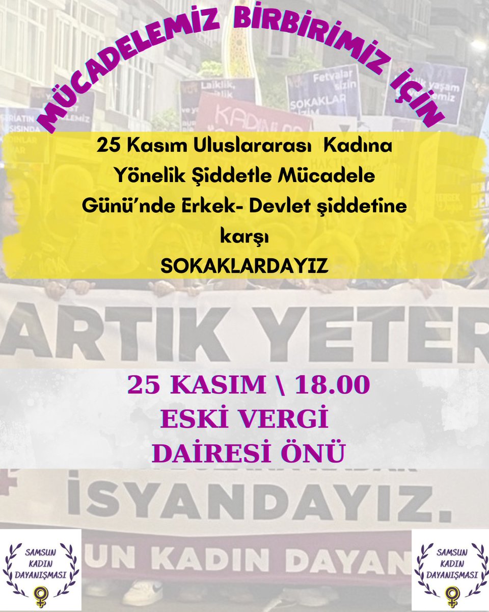 Mücadelemiz birbirimiz için, erkek-devlet şiddetine karşı 25 Kasım Uluslararası Kadına Yönelik Şiddetle Mücadele Günü'nde sokaklardayız!

25 Kasım Pazartesi günü 18.00'da Eski Vergi Dairesi önünde buluşalım✊🏼♀️