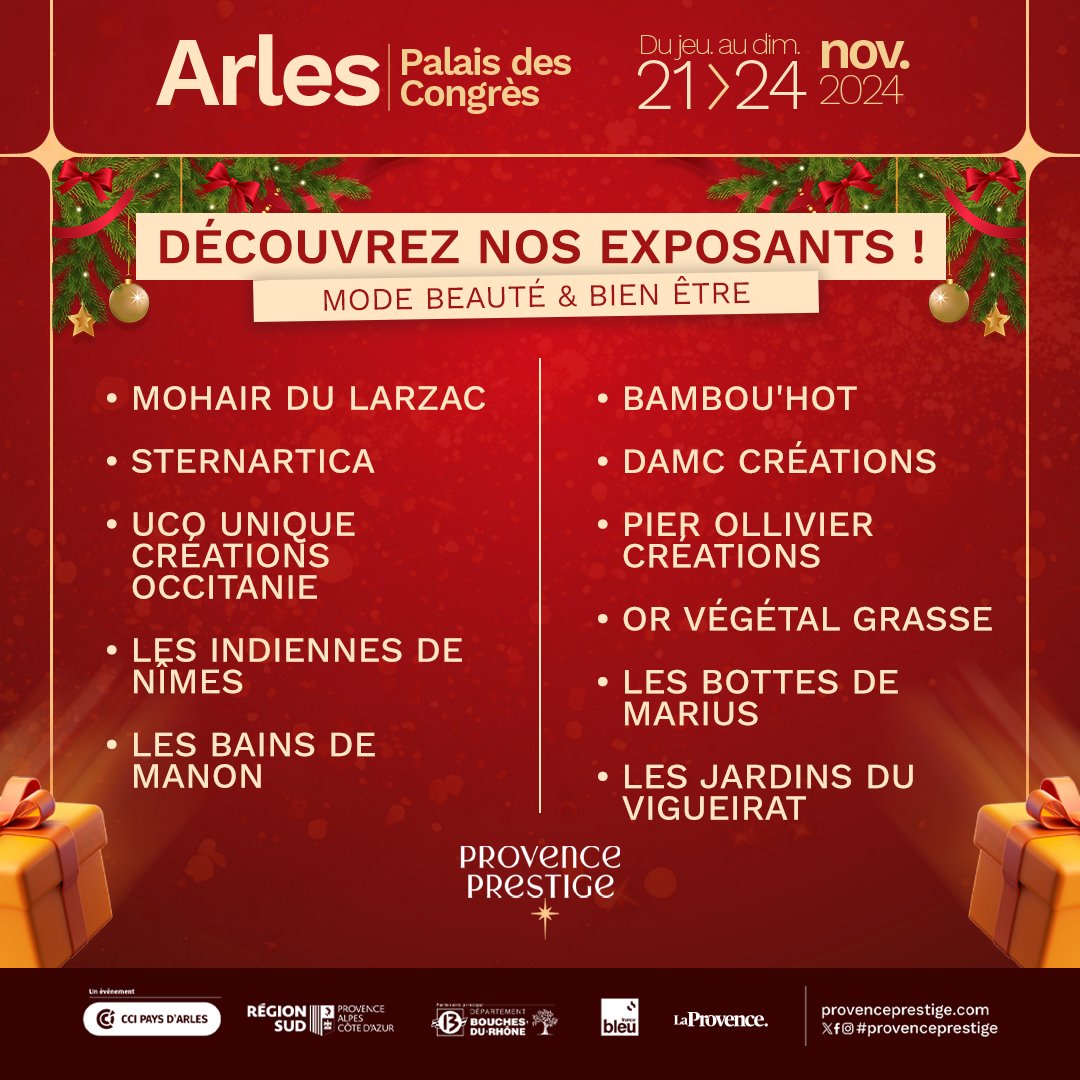 Provence Prestige 2024 : Découvrez nos exposants ! 🎉

Rendez-vous du jeudi 21 au dimanche 24 novembre au Palais des Congrès Arles, pour découvrir l'artisanat provençal 

#ProvencePrestige #ModeBeautéBienEtre #MadeInProvence #Arles #ÉvénementLocal