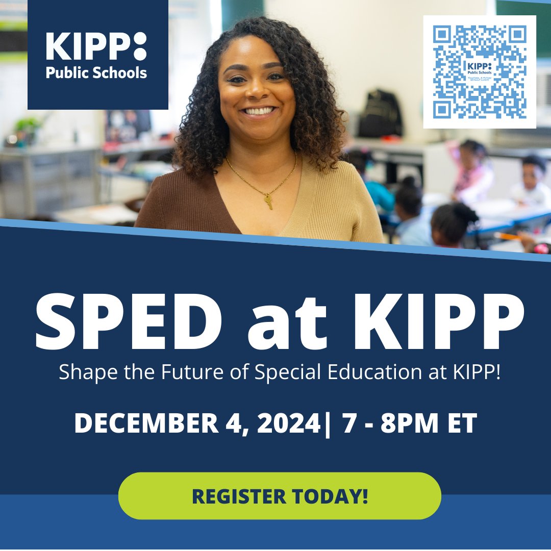 KIPP's tweet image. On Dec 4, we’re gathering aspiring and experienced SPED educators for an exclusive recruitment event! Discover your future with KIPP and connect with passionate leaders dedicated to special education. Don’t miss out – register today! hubs.ly/Q02Y6WW90 #KIPP #SPEDAtKIPP