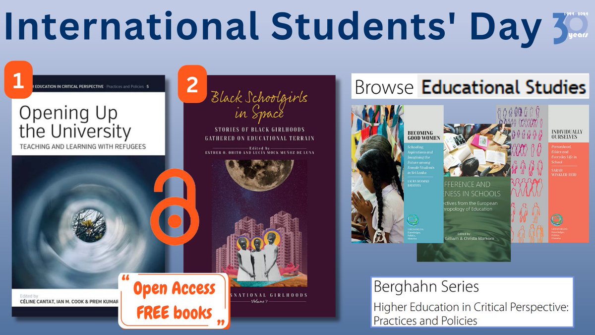 Berghahn Books (@berghahnbooks) on Twitter photo For #InternationalStudentsDay, here's some materials, incl. two #OpenAccess books
1 eds.Cantat, Cook(<a href="/ianmickcook/">Ian M. Cook</a>), Rajaram:bit.ly/3dlnj6D
2 eds.Ohito, de Luna:bit.ly/3Vhcfd7
Educational Studies:bit.ly/3YGAbIA
Berghahn Series:bit.ly/3ykiHpI For #InternationalStudentsDay, here's some materials, incl. two #OpenAccess books
1 eds.Cantat, Cook(<a href="/ianmickcook/">Ian M. Cook</a>), Rajaram:bit.ly/3dlnj6D
2 eds.Ohito, de Luna:bit.ly/3Vhcfd7
Educational Studies:bit.ly/3YGAbIA
Berghahn Series:bit.ly/3ykiHpI