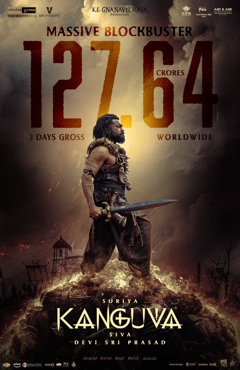 Studio Green (@studiogreen2) on Twitter photo #Kanguva Soaring strong across borders and barriers 🗡🦅
Worldwide 3 Day gross: 127.64 Crores 🪙
Book your tickets here for #Kanguva
🔗 linktr.ee/KanguvaInCinem…
#KanguvaRunningSuccessfully
<a href="/Suriya_offl/">Suriya Sivakumar</a> <a href="/thedeol/">Bobby Deol</a> <a href="/directorsiva/">siva+director</a> <a href="/DishPatani/">Disha Patani</a> <a href="/ThisIsDSP/">DEVI SRI PRASAD</a> #StudioGreen #Kanguva Soaring strong across borders and barriers 🗡🦅
Worldwide 3 Day gross: 127.64 Crores 🪙
Book your tickets here for #Kanguva
🔗 linktr.ee/KanguvaInCinem…
#KanguvaRunningSuccessfully
<a href="/Suriya_offl/">Suriya Sivakumar</a> <a href="/thedeol/">Bobby Deol</a> <a href="/directorsiva/">siva+director</a> <a href="/DishPatani/">Disha Patani</a> <a href="/ThisIsDSP/">DEVI SRI PRASAD</a> #StudioGreen