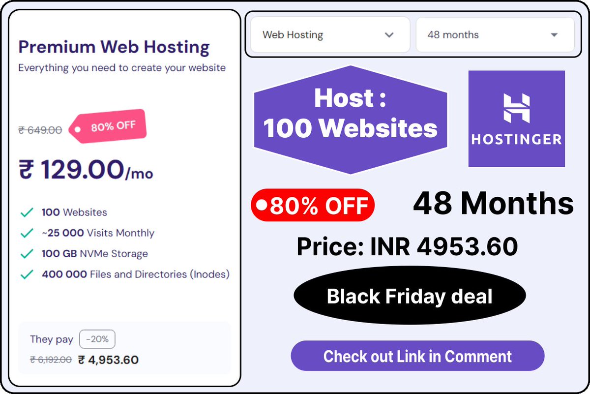 DigitalTech365's tweet image. Hostinger: Black Friday Deal 80% Discount  check out link bellow 
 hostinger.in/?REFERRALCODE=…