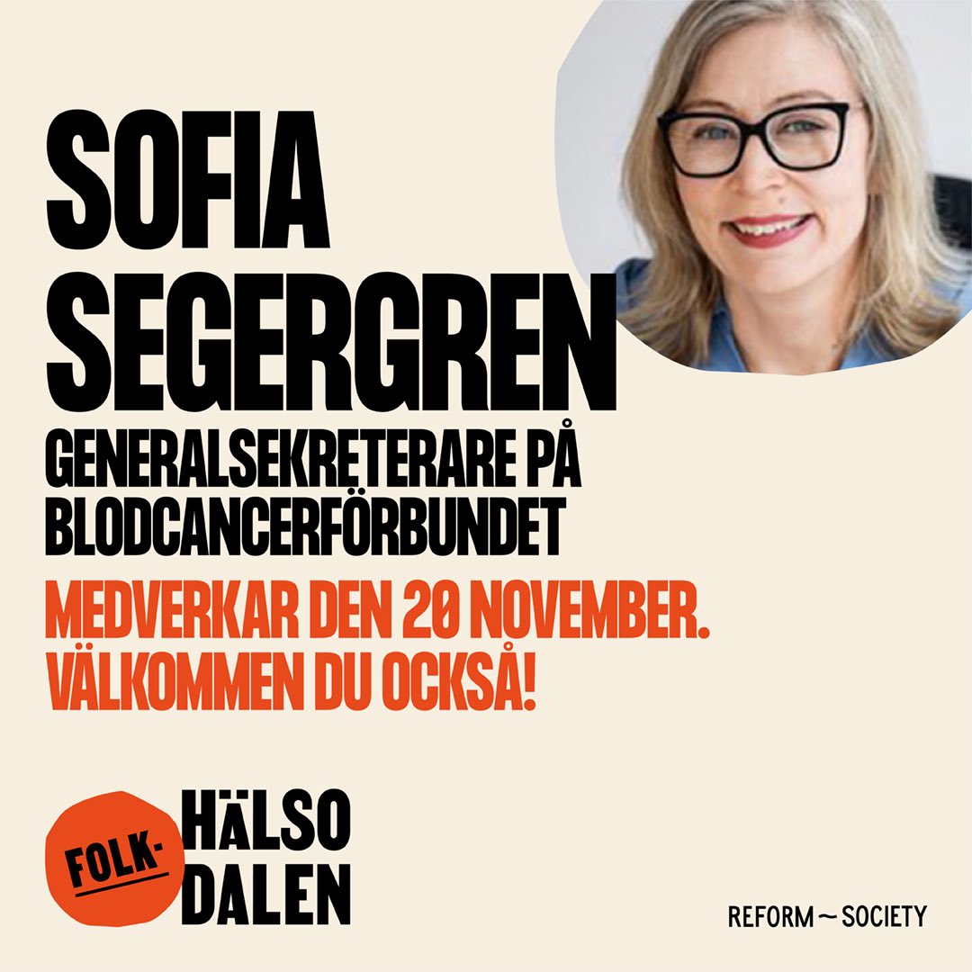BCF_1982's tweet image. Sofia Segergren är på onsdag 20 nov för första gången i heltluften som Blodcancerförbundets generalsekreterare. Och det sker på Folkhälsodalen!
lnkd.in/dEwxrZGP?

#kliniskastudier #forskning #hematologi #onkologi #blodcancer #blodcancerfonden #folkhälsodalen