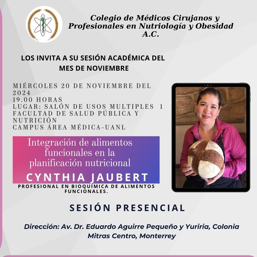 Los invitamos a nuestra octava Sesión Académica del COMPNO.
Invitado: Cynthia Jaubert, con el Tema: “Integración de alimentos funcionales en la planificación nutricional”
Miércoles 20 de noviembre del 2024, 19:00 hrs Facultad de Salud Pública y Nutrición. Los esperamos. #COMPNO