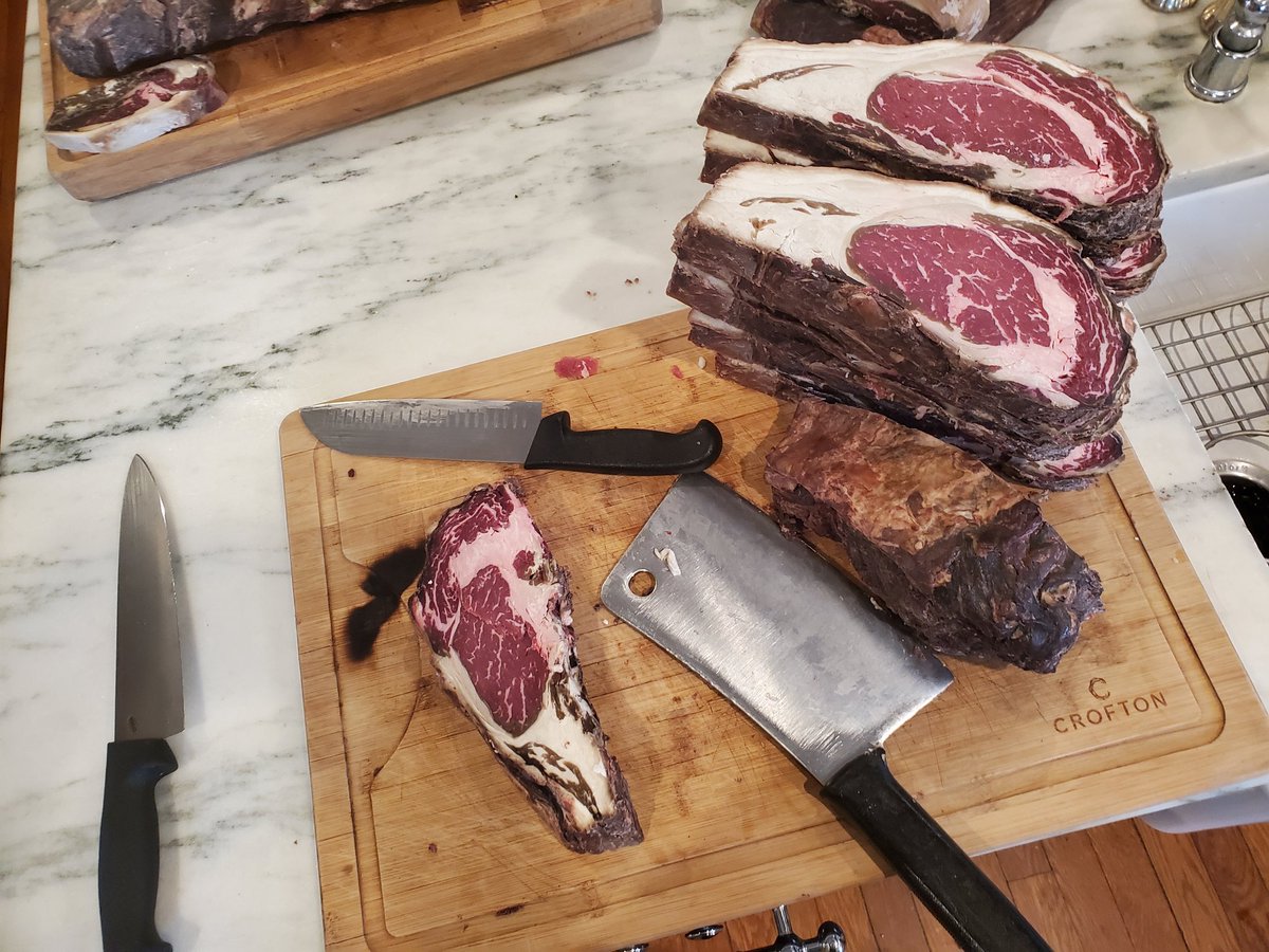 DryAgingDad's tweet photo. 44 day aged ribeye. Look at the deep red color. https://t.co/nUq6a19ZJI