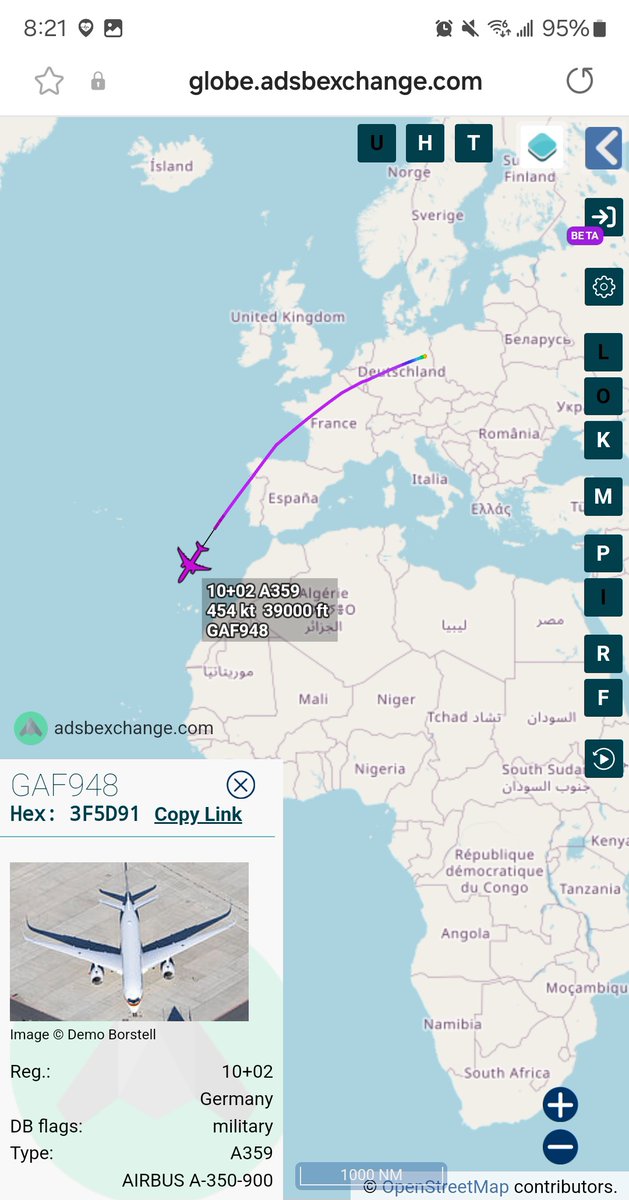 Borrowed7Time's tweet photo. German AF A350-900 10+02 #3F5D91 as GAF948 out of Berlin, en route to Rio for the G20 with Chancellor Olaf Scholz aboard.
@sipjack1776 https://t.co/uGNvICmOAn