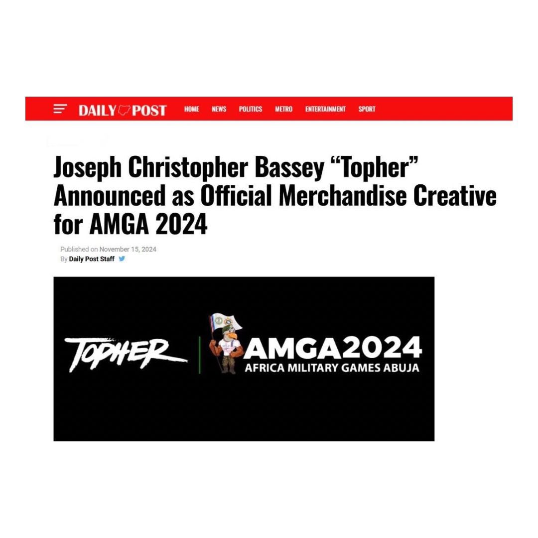 TOPHER X AMGA 2024

I'm excited to announce my partnership with Africa Military Games Abuja as this year's official merchandise Creative.

I've designed a collection that embodies the spirit of AMGA: resilience, leadership, and partnership.

The event runs from November 18th to
