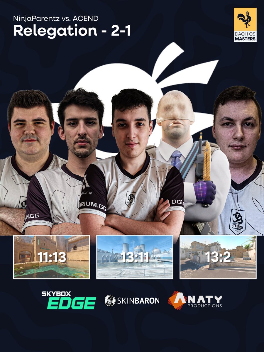 dachcs's tweet image. Die @NinjaParentz bleiben in der zweiten Spielklasse 👏

Mit einem 2:1-Erfolg gegen @AcendDotGG sichert sich das Team den Klassenerhalt 🤝

#DACHCSMasters🐔