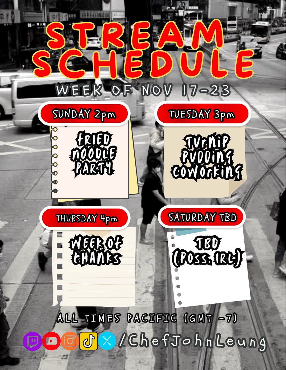 A little under the weather so @twitch stream schedule for this week is a bit late. 

But here it is…

#twitch #foodanddrink