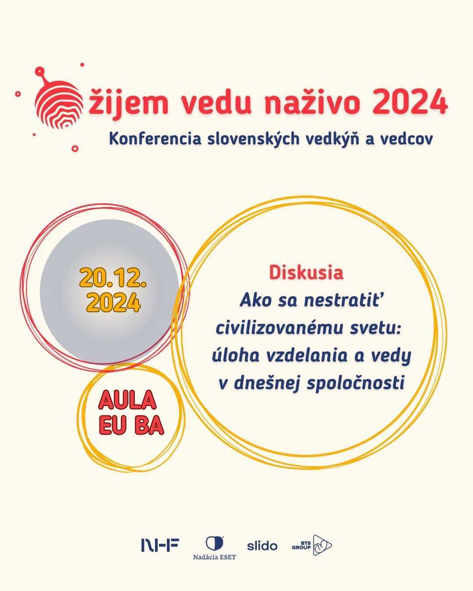 zijemvedu's tweet photo. K dnešnému výročiu Nežnej revolúcie predstavujeme diskusiu o úlohe vedy v demokracii na konferencii Žijem vedu naživo 2024:
„Ako sa nestratiť civilizovanému svetu: úloha vzdelania a vedy v dnešnej spoločnosti”
#zvn2024 #slovakscience #networking https://t.co/Jf5dafKzic