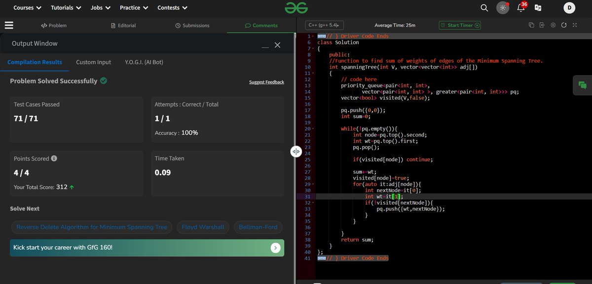 Divy_pandey_dev's tweet image. 17-11-2024-&amp;gt;Day 20/n days of Code.
Tasks completed today-
1. Solved 2 hard Dijkstra&apos;s Algorithm problems from @striver_79 DSA sheet.
2. Solved Prim&apos;s algorithm.
