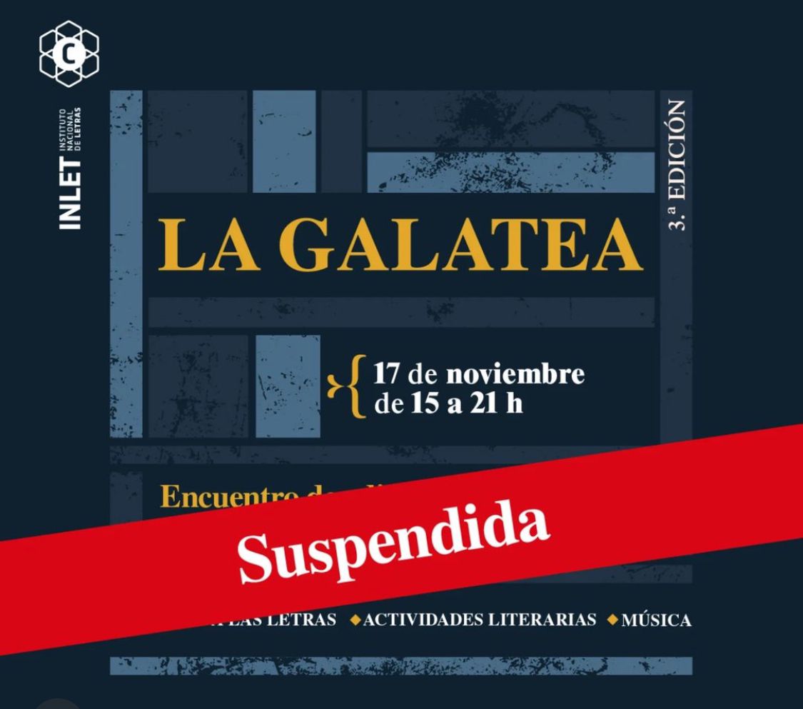 🌧️ Día 2 de La Galatea - suspendido. 

Debido a las condiciones climáticas, la Feria y las actividades previstas en el Jardín del MNAV fueron suspendidas. 

La Ceremonia del Gran Premio a la Labor Intelectual se mantiene a las 18 horas en el auditorio del Museo.