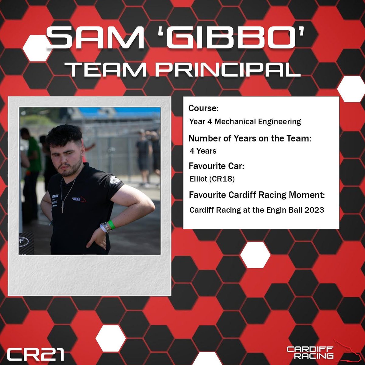 Finally we would like to introduce our Team Principal, Sam ‘Gibbo’ for this year!