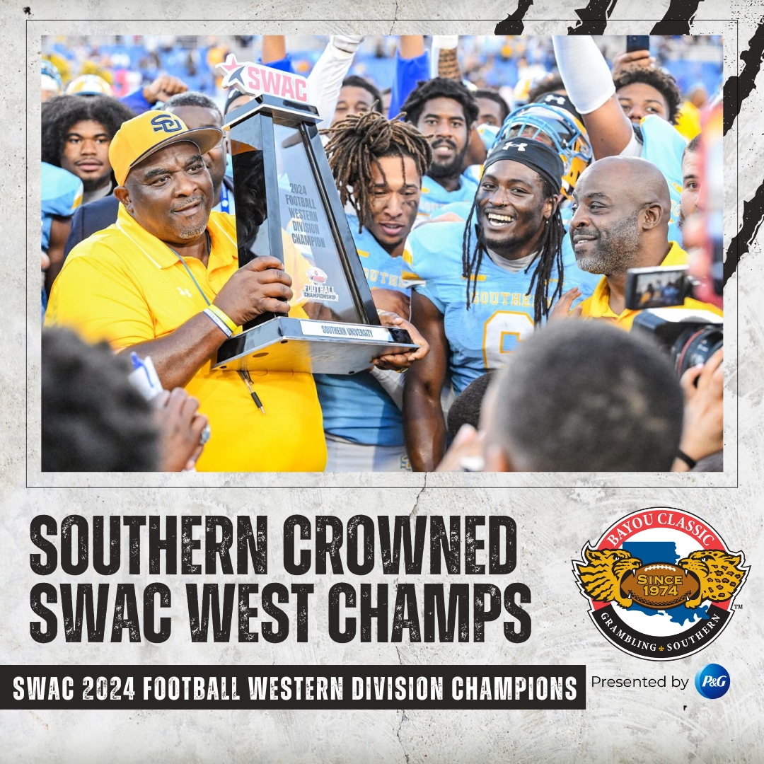 👑 SWAC West Champs! 🐾💙 The Southern Jaguars secured the 2024 SWAC Football Western Division title with a commanding 31-9 win over UAPB in their final home game of the season! Congratulations, Jags! 🙌🏾🏈 #SWACWestChamps #GeauxJags #BayouClassic #HBCUPride