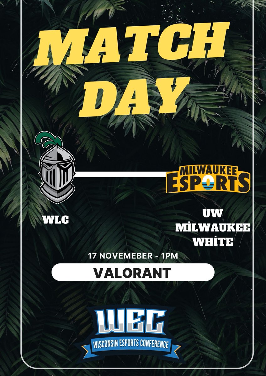 WLC Valorant Warrior's are heading to MSOE to play UW Milwaukee White at 1pm today. Stream to be determined.