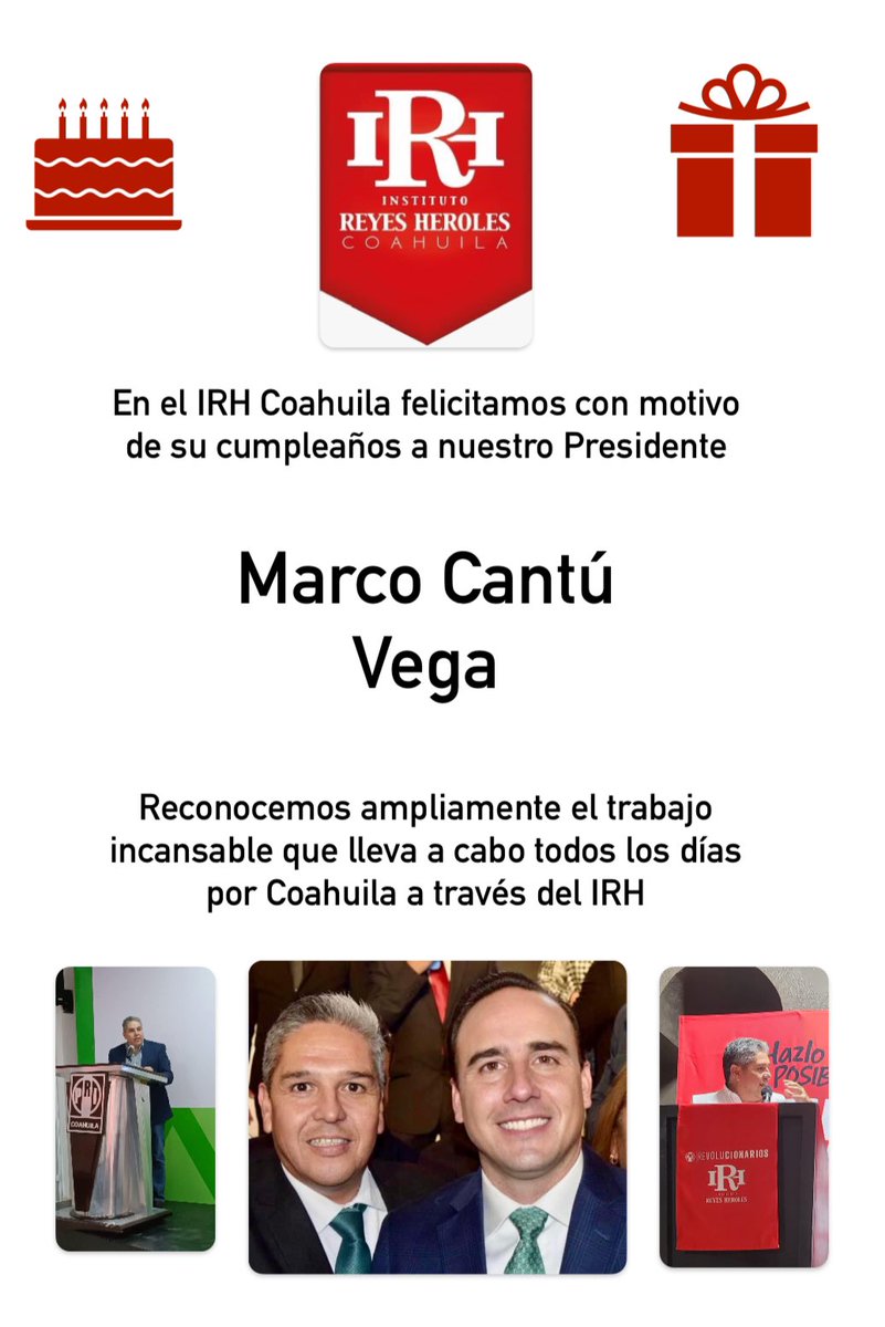 Hoy felicitamos a nuestro presidente <a href="/marcocantuv/">Marco Cantú</a> con motivo de su cumpleaños 🥳 Qie sea un gran año para ti y para Coahuila! Muchas felicidades 🎉