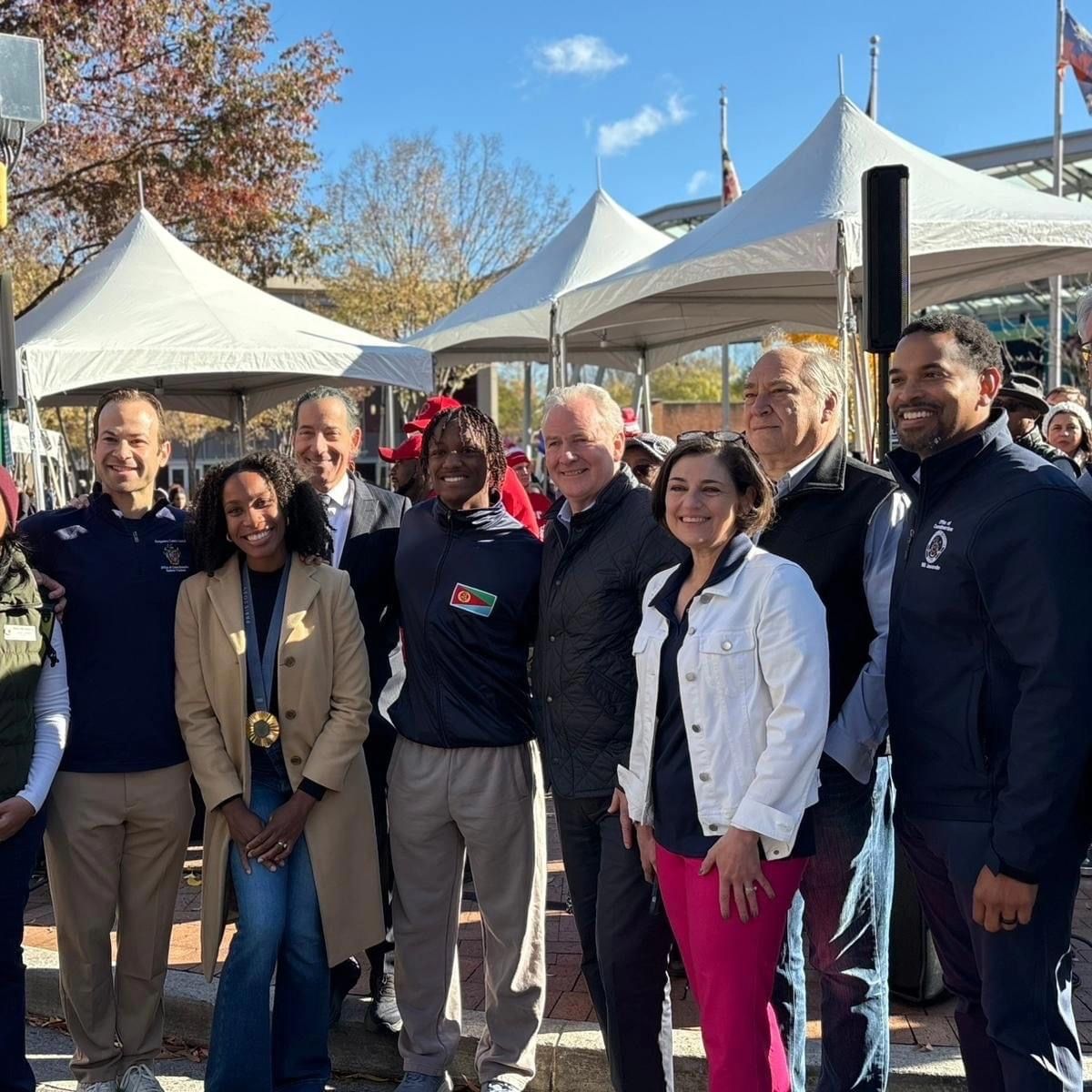 CMJawando's tweet photo. #TeamJawando had a great time at the Montgomery County Thanksgiving Day Parade yesterday, including welcoming our honorary Grand Marshals, Olympians, and Montgomery County natives, @thea_lafond and Aaron Owusu! #happythanksgivng 🙌🏾🦃 https://t.co/Rd7venDVMf