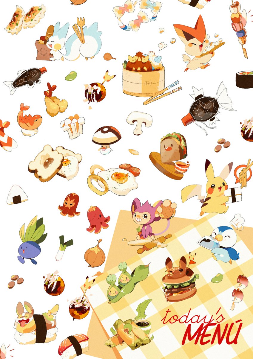 Sugahri's tweet photo. Pokemon themed food!🍊🍅🍤🍙 https://t.co/ePSCXH6UYC