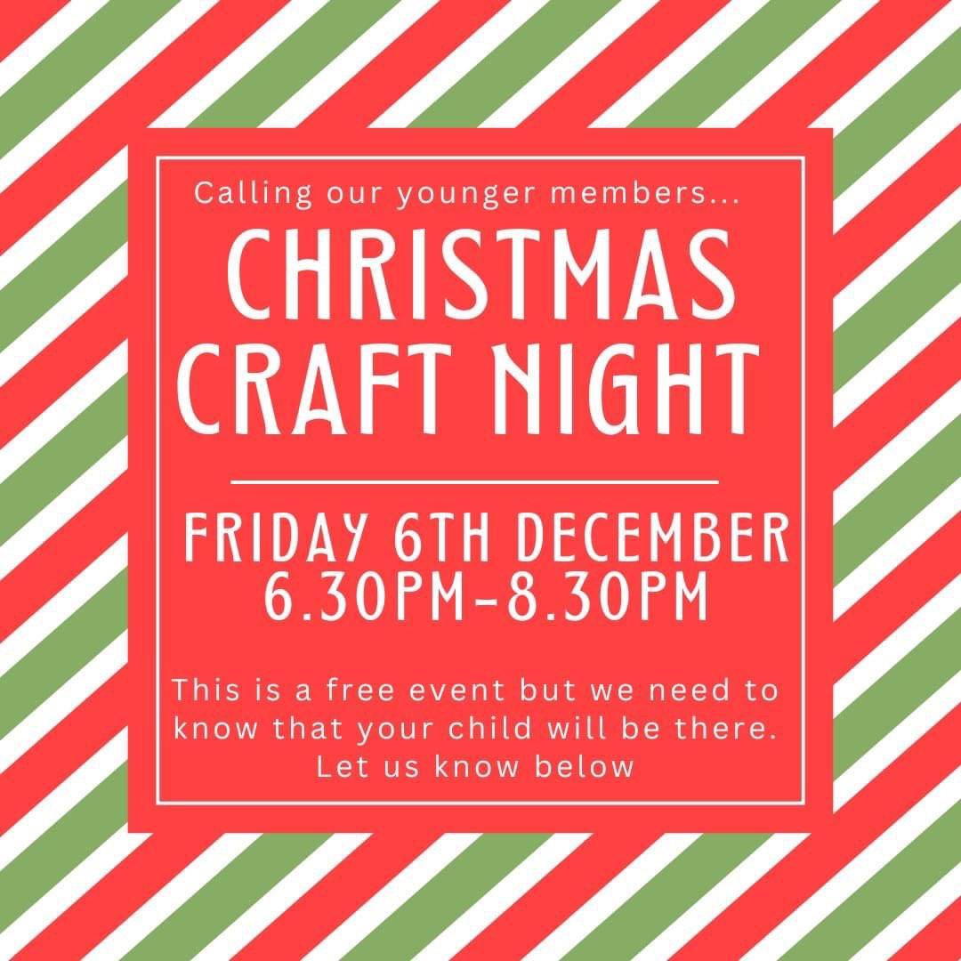 🤩Whilst we're in the festive mood, we're also running a Christmas Craft night for our junior members on Friday 6th December.

🎄So that we can bring enough craft items, please can you let us know below if your child will be coming along...
