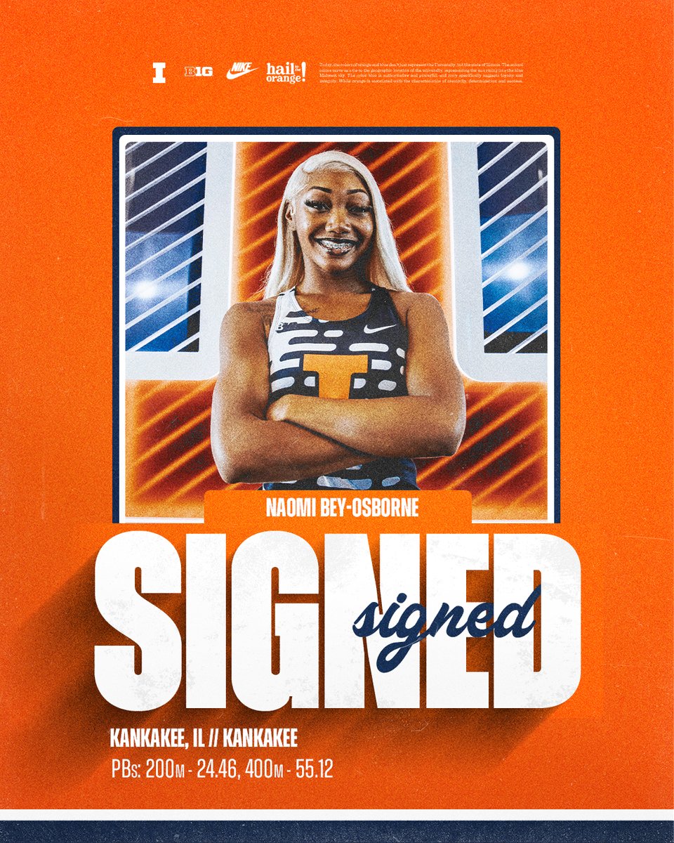 Another IHSA State Champion is staying home in Illinois with the signing of <a href="/nkaiiie/">Naomi (Nkaii) Bey-Osborne</a>.

Bey-Osborne was the 2023 400m IHSA State Champion and the runner-up in the 200m. 

Welcome to the famILLy, Naomi!

#Illini I #HTTO I #WhyNotILL