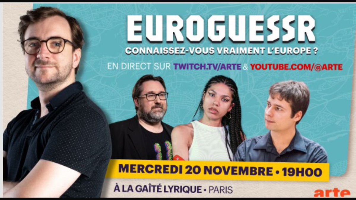 Mercredi, venez signer le traité de MaasTwitch 🇪🇺

« Euroguessr » c'est notre nouveau stream à la découverte de l'Europe (avec une pointe de Geoguessr) 👇

1/2
