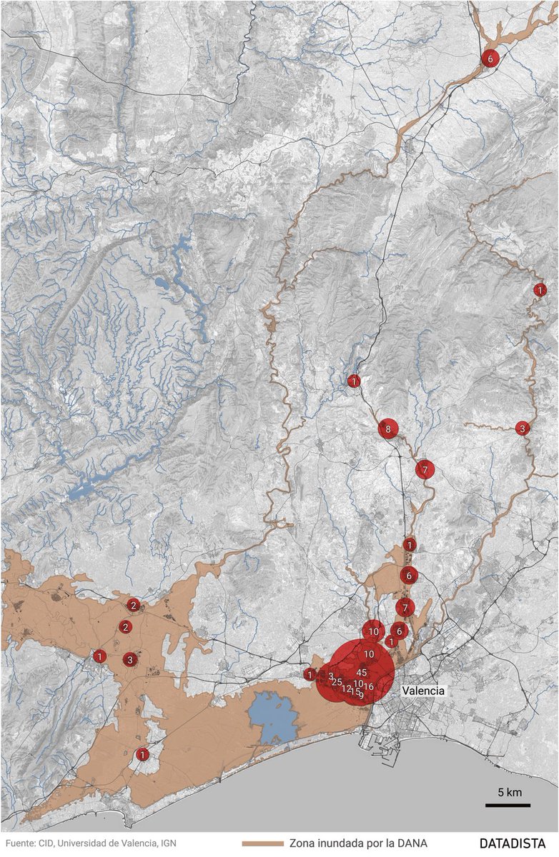 El mapa de los fallecidos por la DANA en Valencia, según los municipios donde se realizaron los levantamientos de los cadáveres