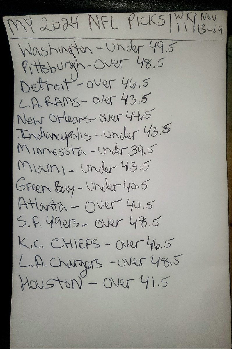MikeDyer4's tweet photo. MY 2024 NFL PICKS WK 11 https://t.co/xrrvpVIZ0u