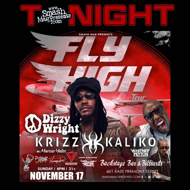 smashmagpresents (@smashmagpresent) on Twitter photo Nov 17
⚡️TONIGHT⚡️
Dizzy Wright
with Krizz Kaliko, Whitney Peyton, Marcus Yates, Donnie Menace, Shiloh, Cash Cooligan Illuminaughty Priskilla Peaceful, Armageddon
21+ 7pm
at <a href="/BackstageBarLV/">Backstage Bar & Billiards</a>
Tix 👉: seetickets.us/dizzywright
#Vegas #Concert #DTLV #livemusic Nov 17
⚡️TONIGHT⚡️
Dizzy Wright
with Krizz Kaliko, Whitney Peyton, Marcus Yates, Donnie Menace, Shiloh, Cash Cooligan Illuminaughty Priskilla Peaceful, Armageddon
21+ 7pm
at <a href="/BackstageBarLV/">Backstage Bar & Billiards</a>
Tix 👉: seetickets.us/dizzywright
#Vegas #Concert #DTLV #livemusic